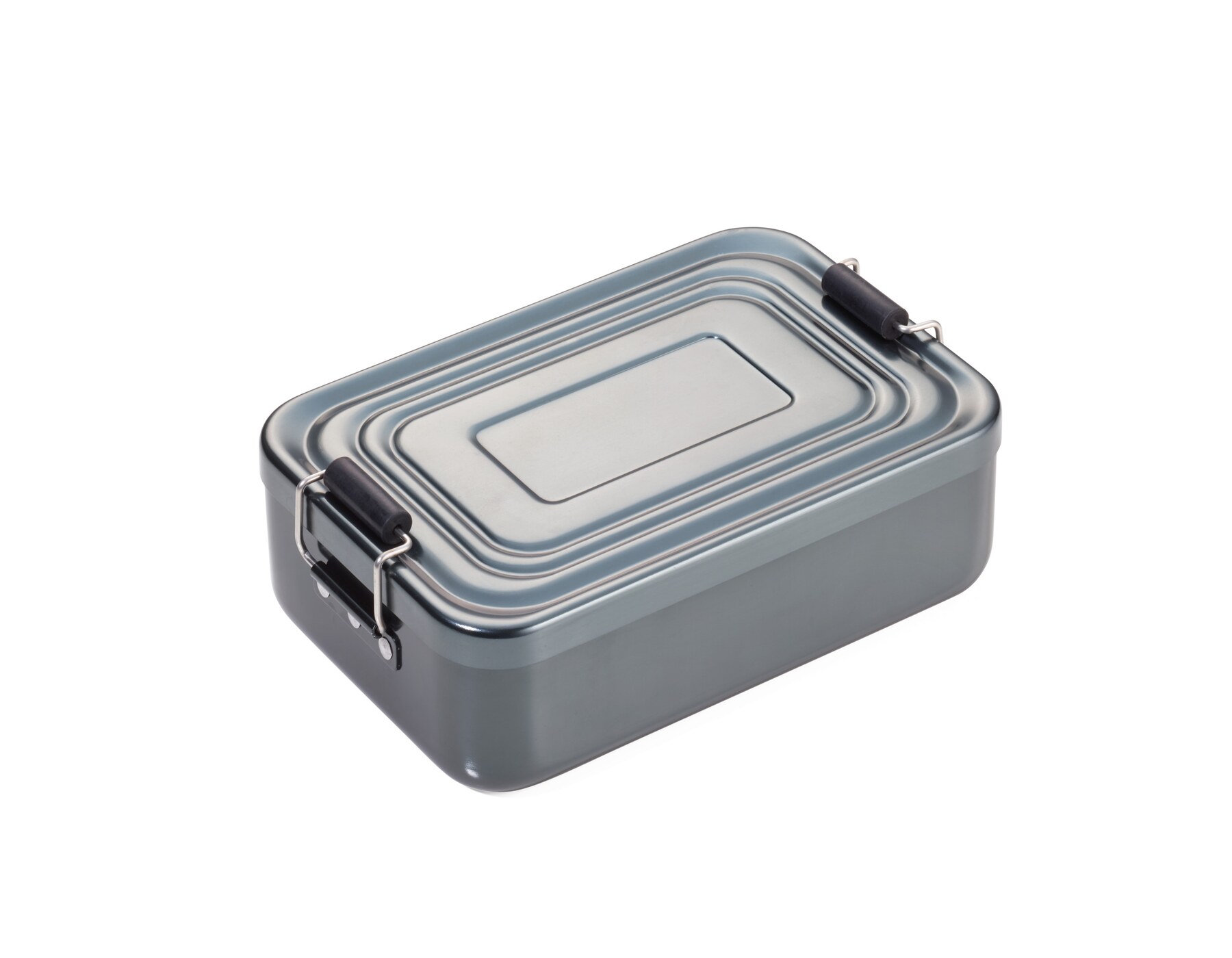 Kompakte titanfarbene Aluminium-Lunchbox mit Bügelverschluss