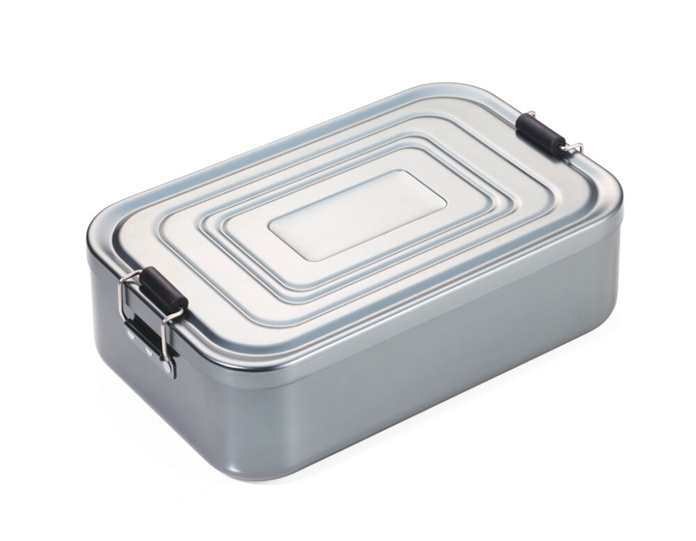 Große titanfarbene Aluminium-Lunchbox mit Bügelverschluss