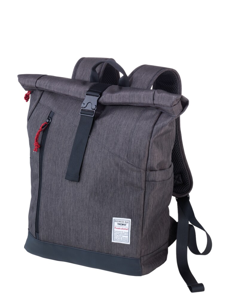 Anthrazitfarbener Business-Rucksack mit Rolltop und schwarzen Details