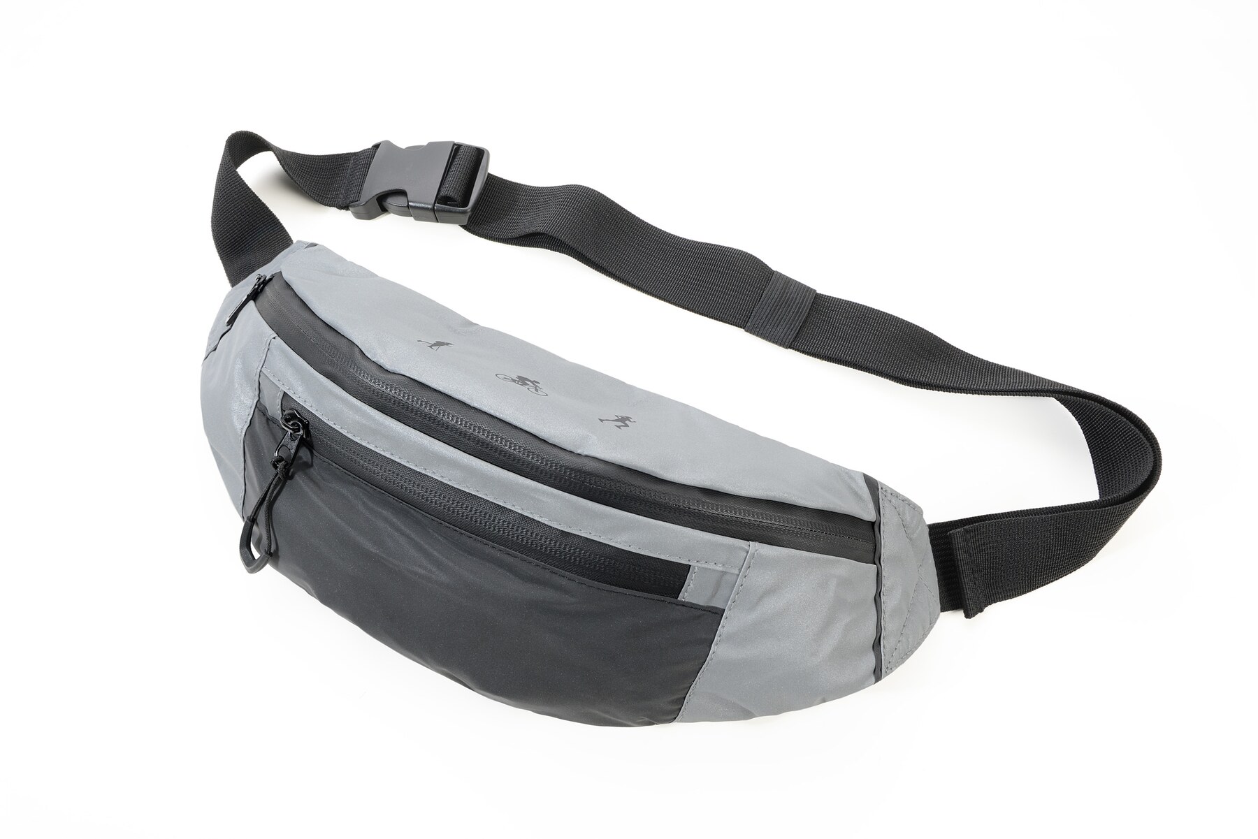 Grau-schwarze reflektierende Crossbody- und Gürteltasche