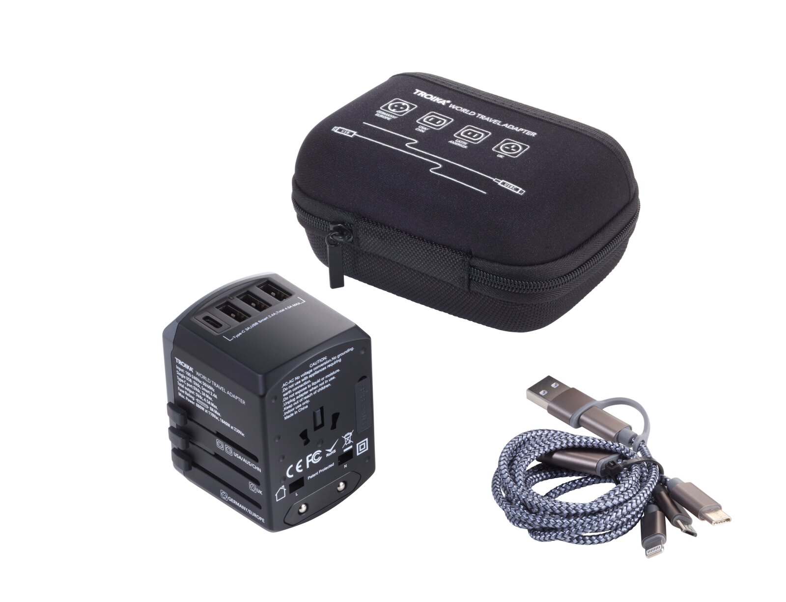 Reiseadapter-Set World Travel Adapter in Grau / Schwarz
