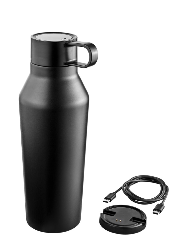 Smarte Thermoflasche Hydration Coach in Schwarz oder Grün oder Silberfarben oder Weiß