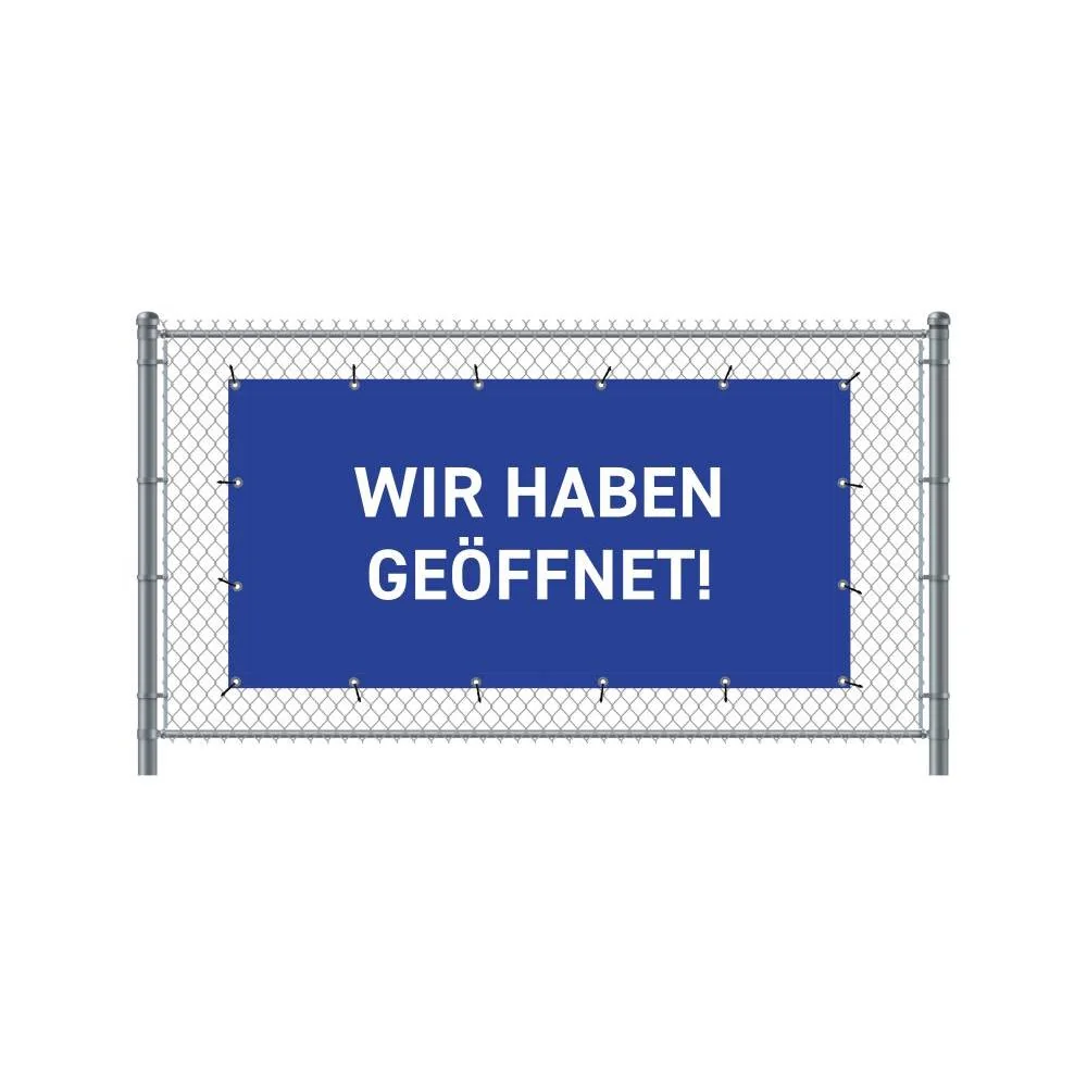 Zaun-Banner 200 x 100 cm Geöffnet Deutsch Blau