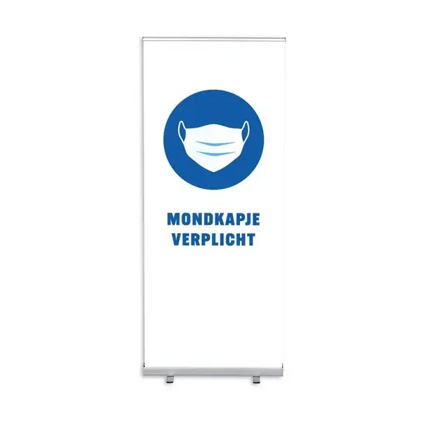 Roll-Banner Budget 85 Komplettset Maskenpflicht Weiß Niederländisch