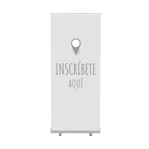 Roll-Banner Budget 85 Komplettset Hier Anmelden Grau Spanisch