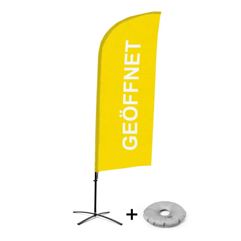 Beachflag Alu Wind Komplett-Set Geöffnet Gelb Deutsch Kreuzständer
