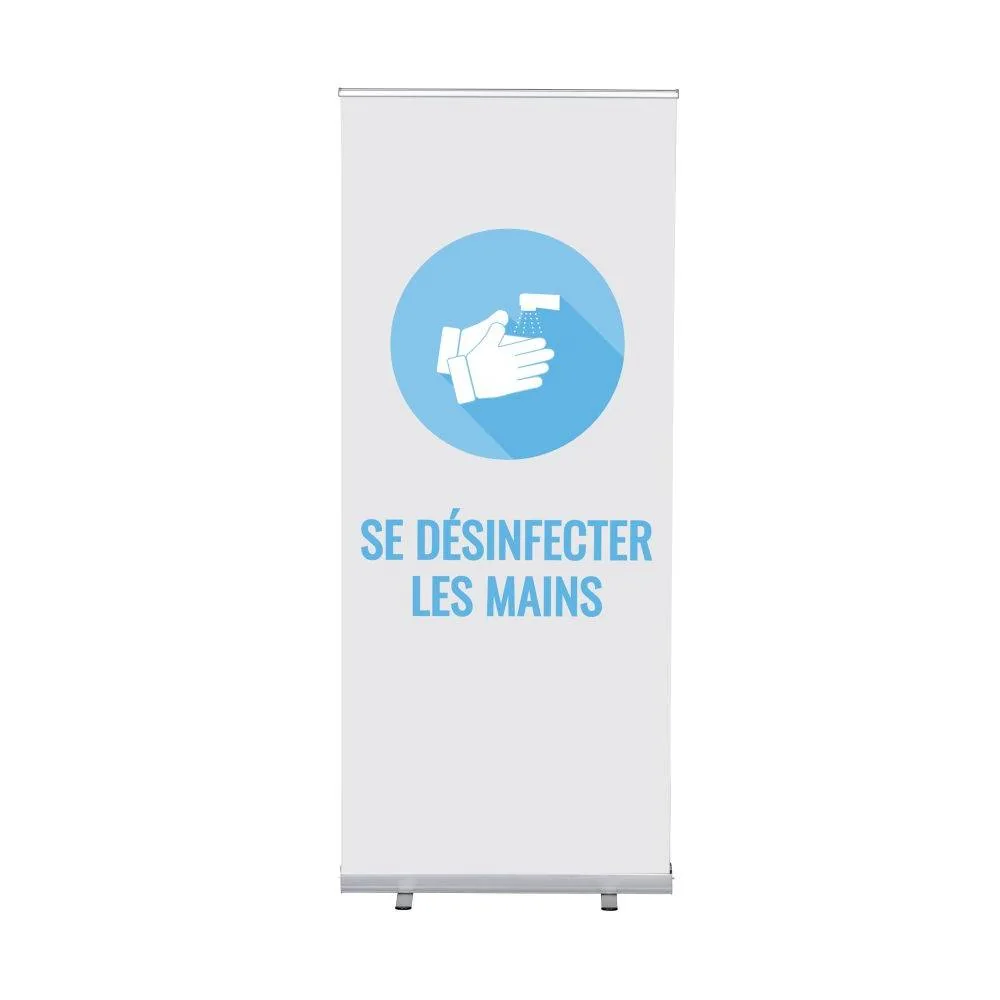 Roll-Banner Budget 85 Komplettset Hände desinfizieren Weiß Französisch