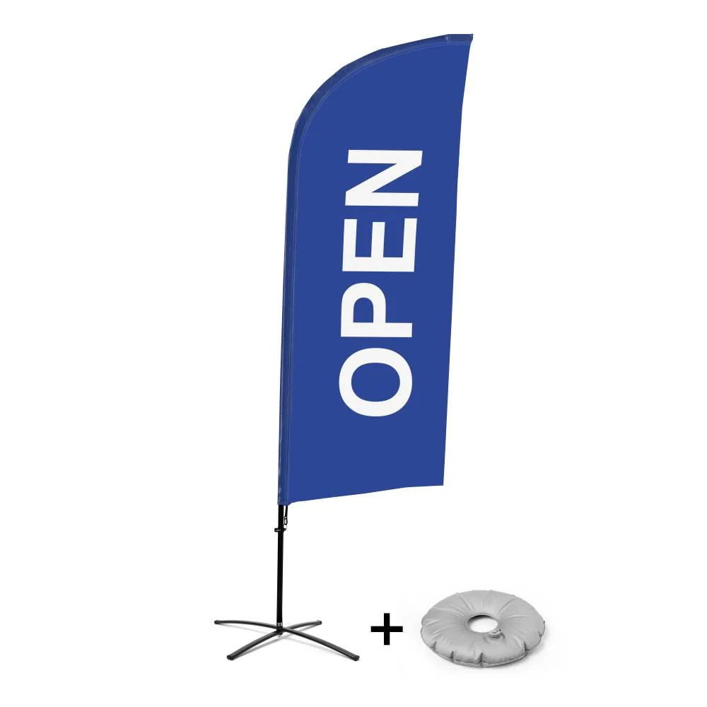 Beachflag Alu Wind Komplett-Set Geöffnet Blau Englisch Kreuzständer