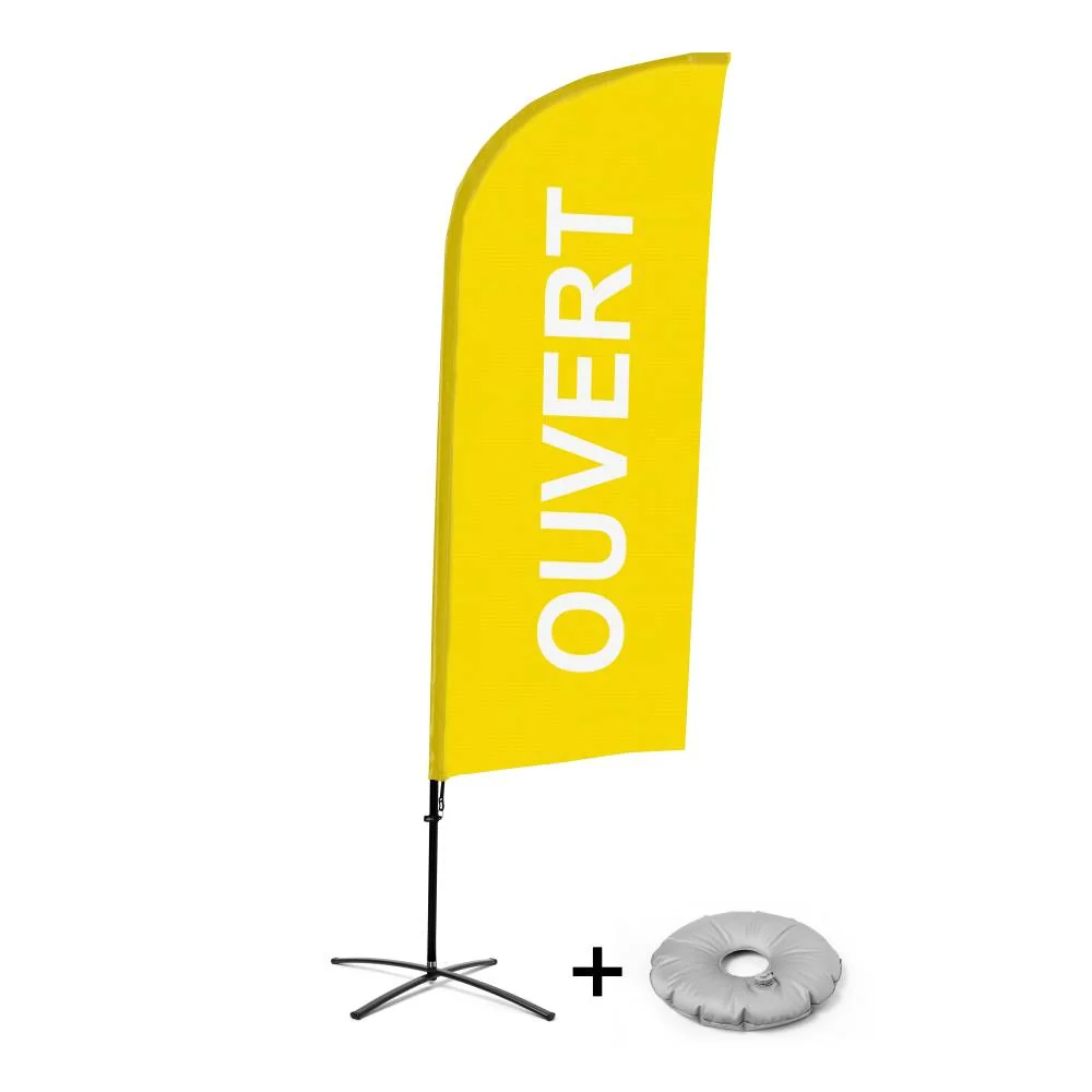Beachflag Alu Wind Komplett-Set Geöffnet Gelb Französisch Kreuzständer