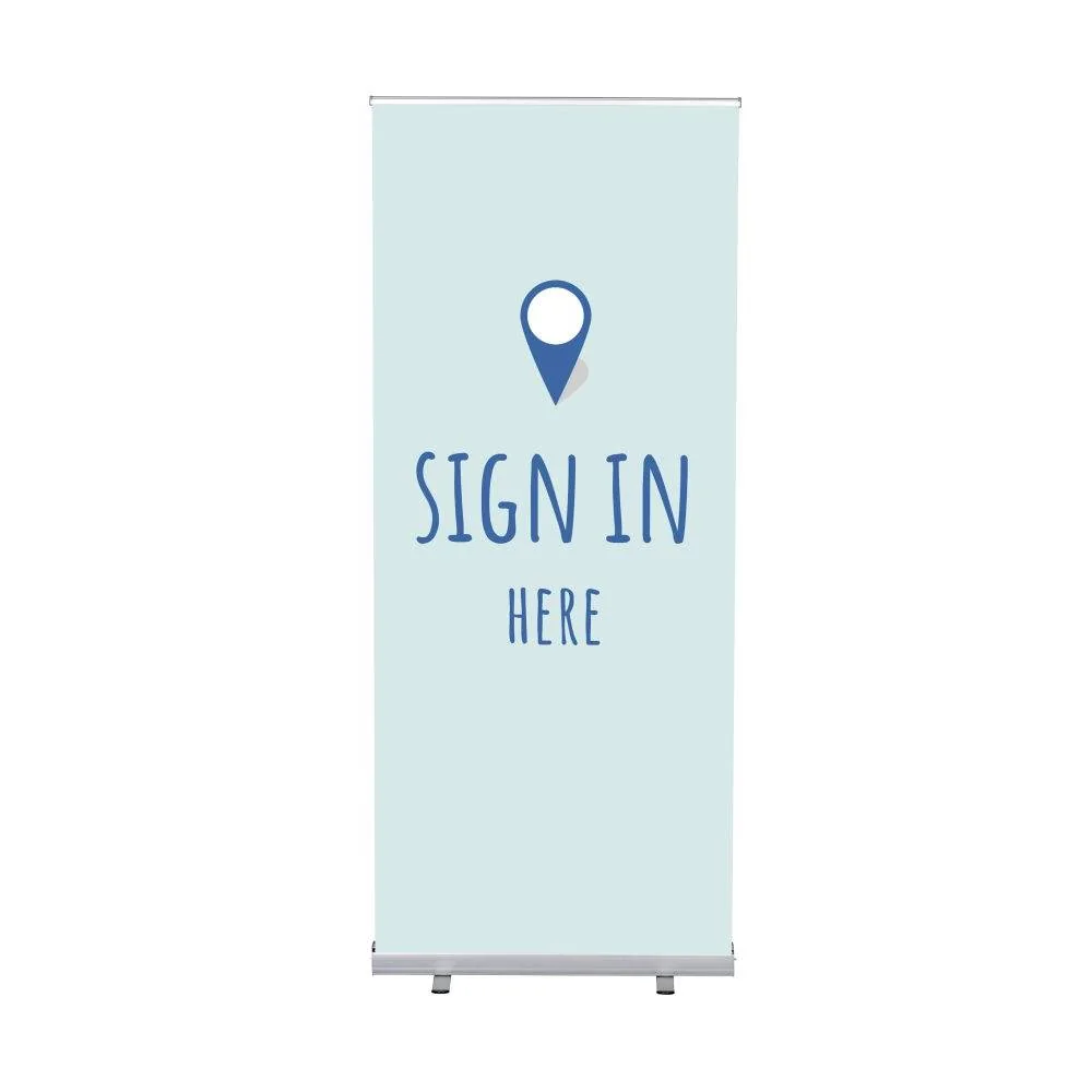 Roll-Banner Budget 85 Komplettset Hier Anmelden Blau Englisch