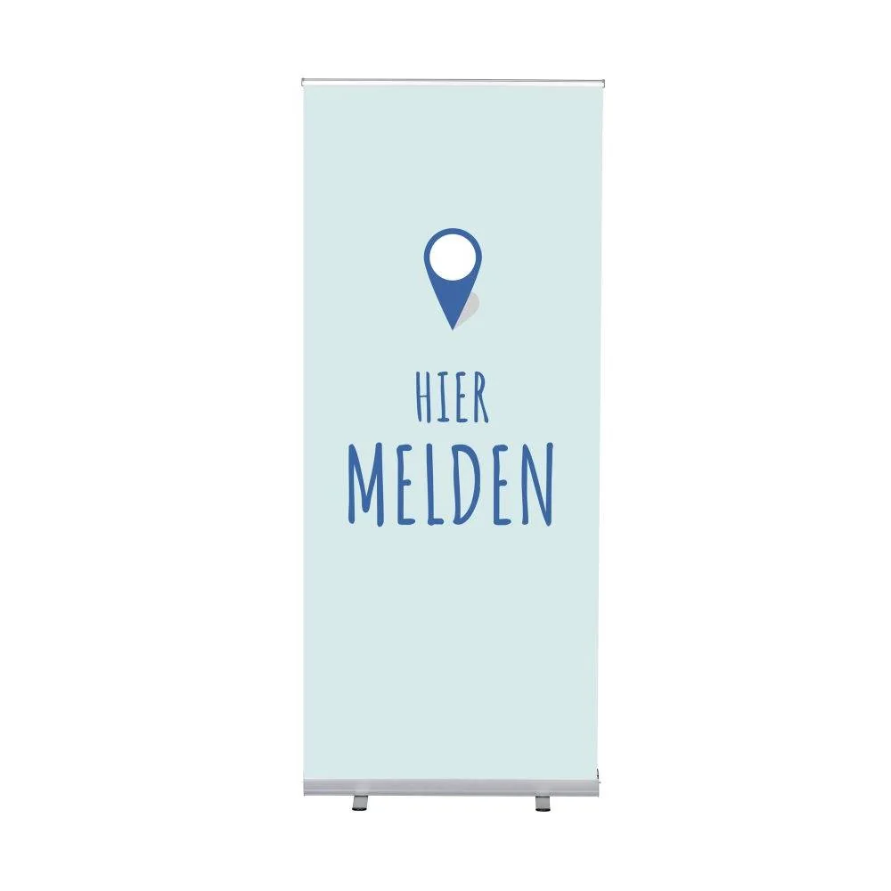 Roll-Banner Budget 85 Komplettset Hier Anmelden Blau Niederländisch