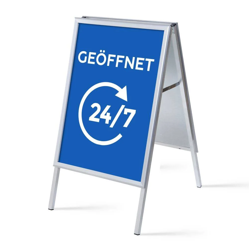 Kundenstopper A1 Komplettset Geöffnet 24/7 Blau Deutsch