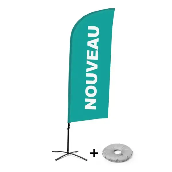 Beachflag Alu Wind Komplett-Set Neu Türkis Französisch Kreuzständer