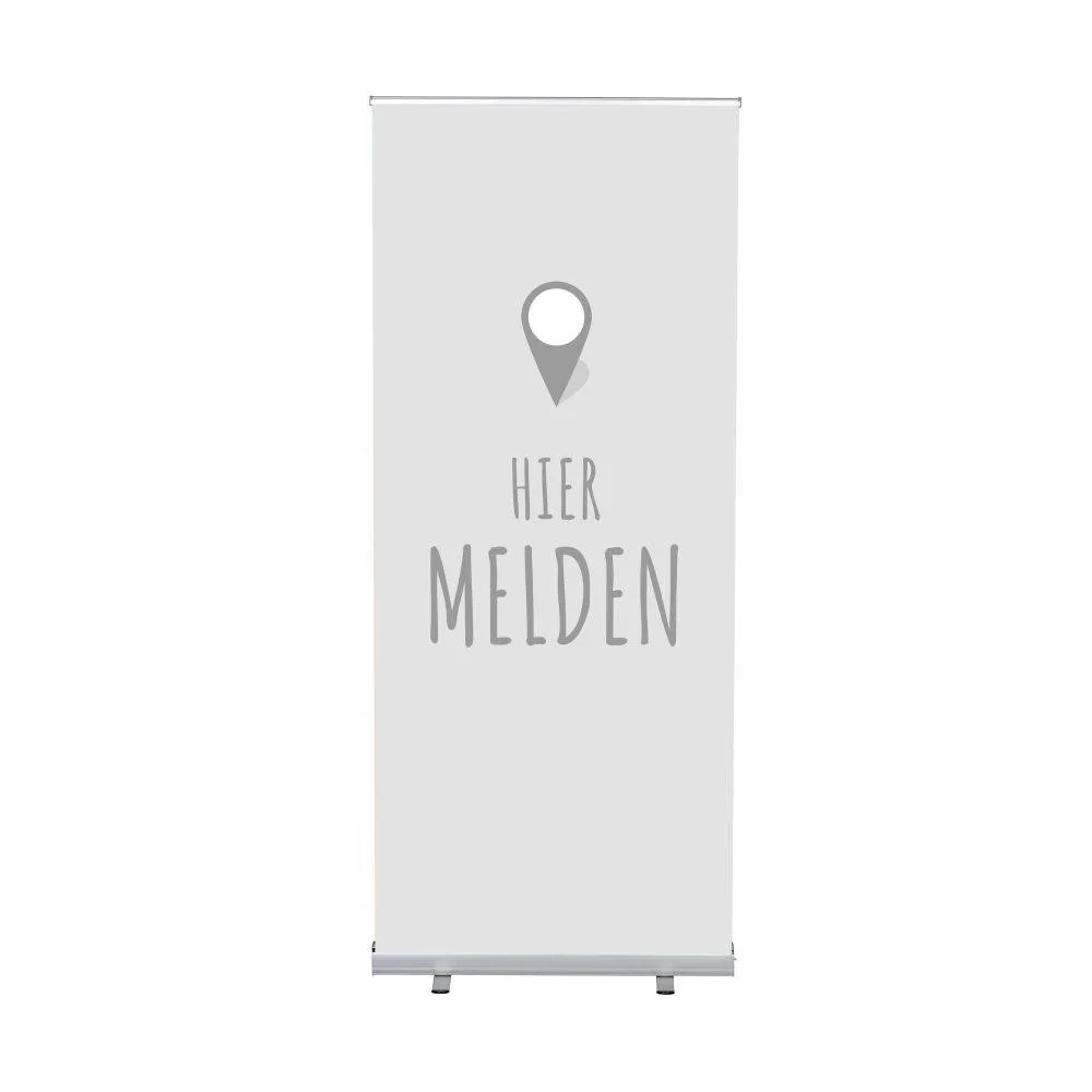 Roll-Banner Budget 85 Komplettset Hier Anmelden Grau Niederländisch