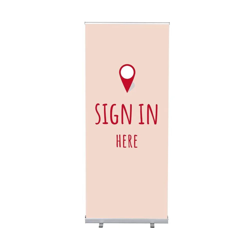 Roll-Banner Budget 85 Komplettset Hier Anmelden Rot Englisch