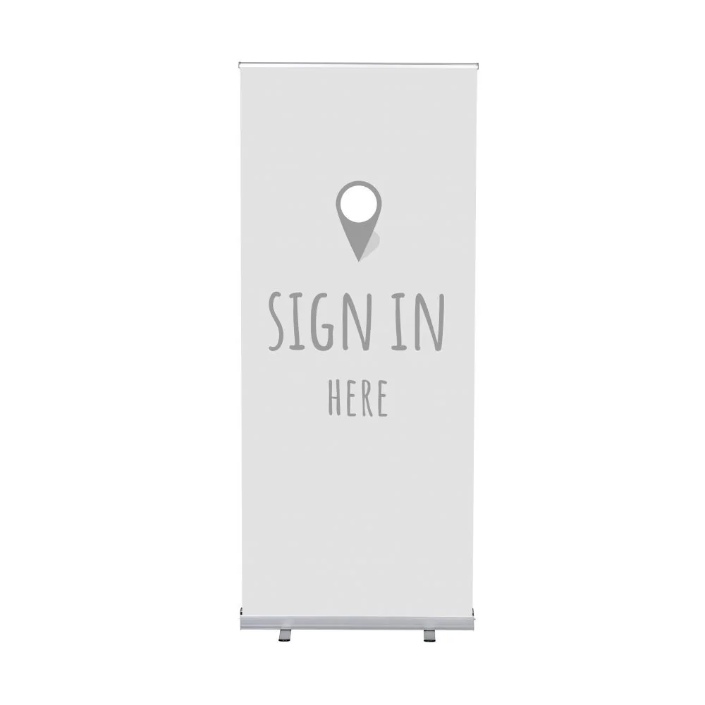 Roll-Banner Budget 85 Komplettset Hier Anmelden Grau Englisch