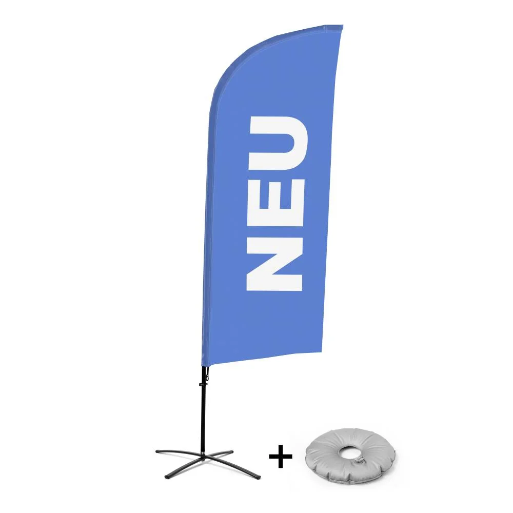 Beachflag Alu Wind Komplett-Set Neu Blau Deutsch Kreuzständer