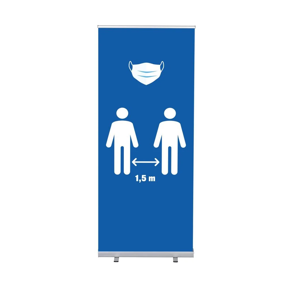 Roll-Banner Budget 85 Komplettset Mask und 15 Meter Abstand Blau